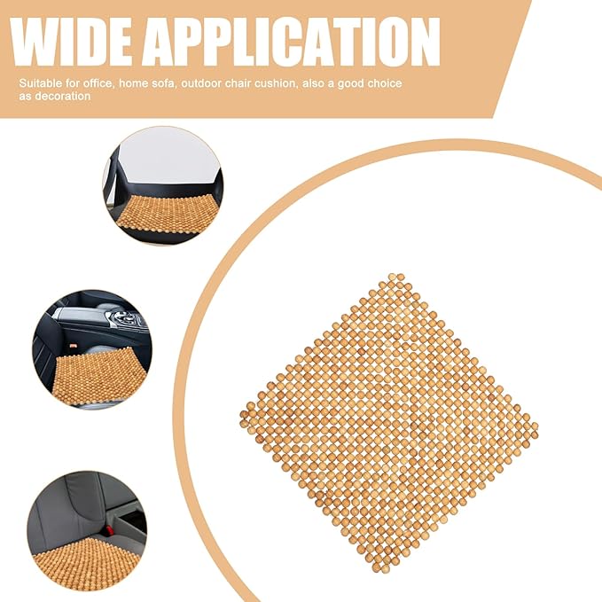 Pine Wood Beaded Seat Cushion Cooling Square Car Seat Cover Comfortable Office Chair Pad for Driving and Home Use