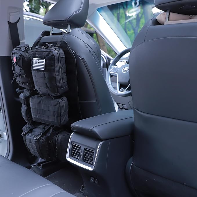 Universal Tactical Seat Back Organizer Vehicle Molle Panel Organizer Storage Bag with 5 Detachable Molle Pouch for All Vehicel Such as Jeep,Truck,SUV, Car, Ford,Chevy etc