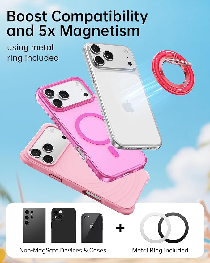 SYNCWIRE Magnetic Phone Ring Holder for MagSafe - Phone Grip Stand with 360° Rotation Finger Ring Kickstand Compatible with iPhone 17 16 15 14 13 12 Pro Max MagSafe Accessories,Strawberry Red