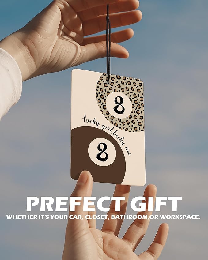 Coquette Leopard Bow Cologne Car Air Freshener 4 Pcs, Trendy Girly Lucky 8 Ball Cheetah Print Hanging Air Freshener for Cars Bathroom Dorm Books Decor, Cute Accessories Gifts for Women Girls