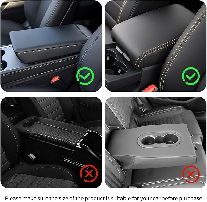 wuyaoyao Car Center Console Cover, 12.2"×8.27"×1.97" Leather Center Console Protector, Auto Armrest Pad with 2 Storage Pocket, Universal Armrest Cover Cushion for Most Cars, Trucks, SUVs (Black)