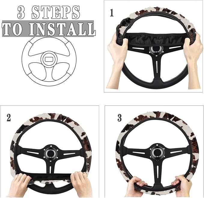 AFPANQZ Steering Wheel Cover for Women, Brown Cow Print Sweat Absorbing Non-Slip Steering Wheel Protection Case Machine Washable Elastic Flexible Universal 14 to 15 inch