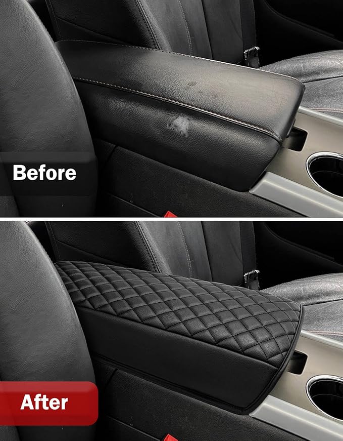 KBH Center Console Armrest Cover for Ford Edge 2011 2012 2013 2014, Durable Arm Rest Lid Cushion Pad, Vinyl Leather Trim, Anti-Scratch, Black