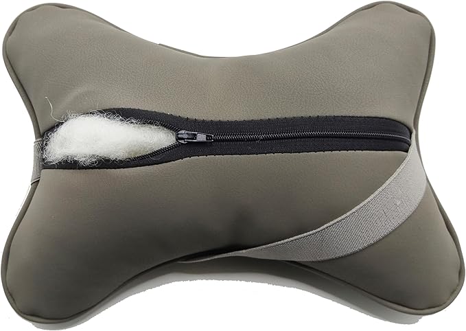 Car Neck Pillows Both Side Pu Leather 2pieces Pack Headrest Fit for Most Cars Filled Fiber Universal Car Pillow (Grey)
