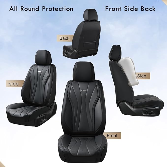 Coverado Car Seat Covers, 5 Seats Black Seat Covers for Car, Luxury Faux Leather Seat Cover, Front and Back Seat Cover, Waterproof Car Seat Protector, Universal Car Seat Cushions Fit for Most Vehicles