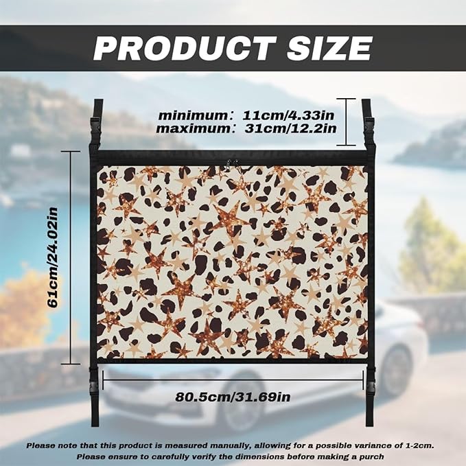 Generic Stars Car Ceiling Storage Net with Double Zipper, Adjustable Strap Prevent Falling, 31.69"x24.02" Double-Layer Mesh Long Road Trip Camping Van SUV Roof Cargo Pocket Organizer