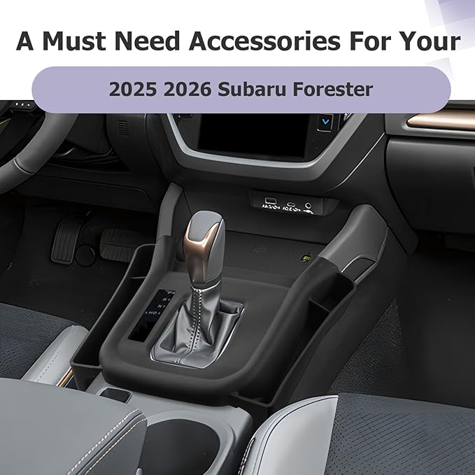 Center Console Organizer Side Pockets Fit for 2025 2026 Subaru Forester Accessories Gear Shift Cover Organizer Seat Gap Storage Box Wireless Charging Silicone Protective Pad (Not for Base & Wildness)