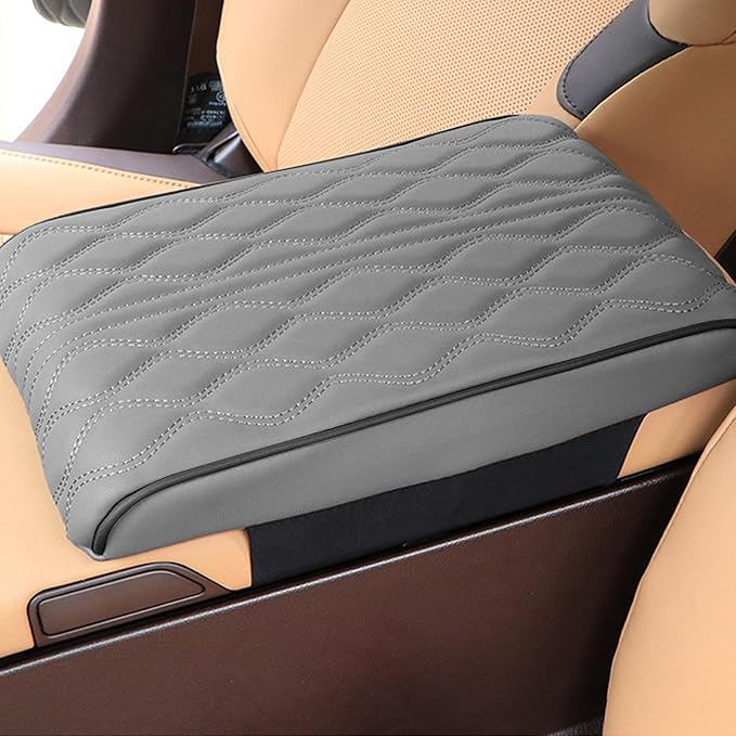 Car Center Console Cover, Leather Waterproof Vehicle Armrest Box Pad, Memory Cotton Comfortable Automotive Interior Seat Box Cushion Protector Accessories, Universal for Most Cars (Gray)
