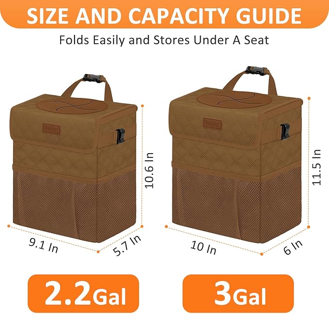 Vankor Car Trash Can for Cute, Bag Bin Hanging Waterproof Automotive Car Garbage Cans Leak Proof Vehicle Trash Can Diamond Pattern-Brown
