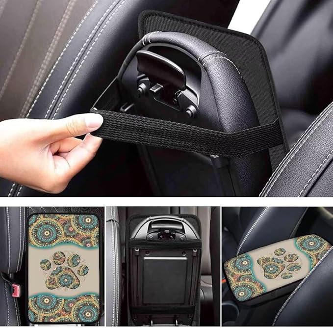 Coldinair Boho Aztec Car Armrest Cover,Dog Paw Car Center Console Pad,Soft Seat Box Cover Protector Cushion,Car Accessories Decor for Most Cars,Sedan,Truck,SUV