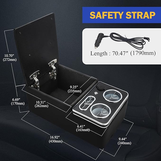 Upgrade Center Console Organizer with Cup Holder& Phone Holder for Car & Van & Truck Floor Cab Back Bench Seat Armrest Middle Storage Box - Black