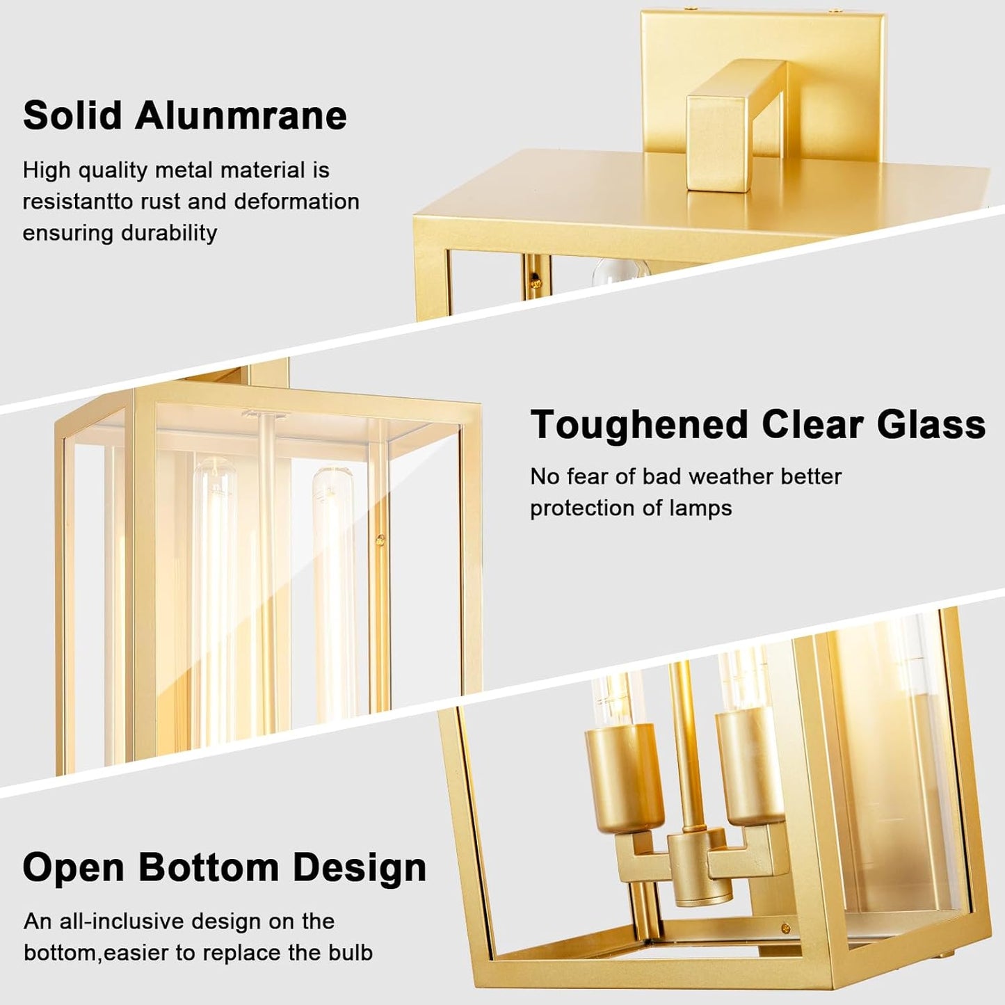 Outdoor Wall Sconce, 21" Large Gold Wall Mount Lamp, Outside Lights Front Porch Light, Waterproof Modern Porch Lighting Exterior Lamp for Front Door, Entryway (Bulbs Included)