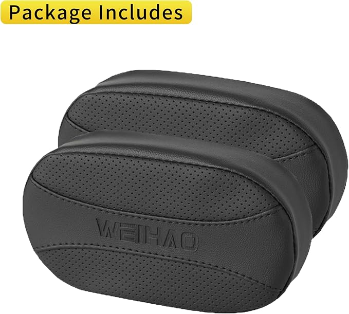 2PCS Car Knee Cushion Pad, Car Door Knee Pad Rest Cushion, Center Console Car Knee Pad Protector, Memory Foam Compact Knee Support with Hook & Loop, Nappa Leather Car Knee Support Cushion (Black)