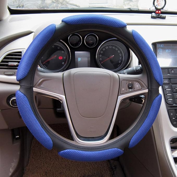 Rayauto Steering Wheel Cover -Odorless, Cooler Hands in Summer, Warmer Hands in Winter (Blue)