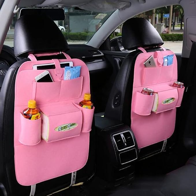 Tbest Car Backseat Organizer Storage Bag Dirt Kick Proof Easy Cleaning Convenient Practical Protector Felt Material Universal Fit for Most Cars (Roseate)