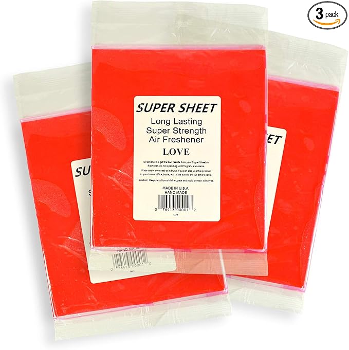 Super Sheet Large (8"x7") Under Seat Car Air Freshener, 3-PACK (Love)