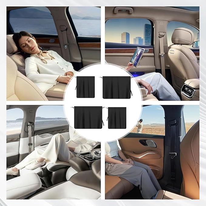 3PCS Car Window Shades Kit, Auto Privacy Divider Blackout Curtains, Removable Strong Sunshade with UV/Heat Protection for Baby Sleeping, Travel, Camping, Universal Car Accessories