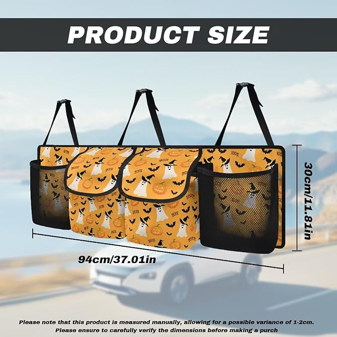 Hanging Car Trunk Organizer with 4 Pockets Halloween Spooky Bats Auto Back Seat Storage Bag Auto Interior Accessories for Sedans SUV MPV Trucks Jeep Pickup