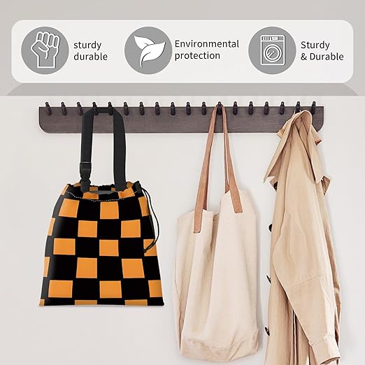Car Trash Bag Large Hanging Can for Back of Seat, Cute Waterproof Car Garbage Bag for Vehicle, Travelling, Outdoor Black Orange Checkerboard