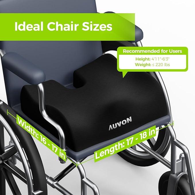 AUVON Anti-Slip Wheelchair Cushions with Front High Rear Low & Hump Design, Ergonomic Seat Cushion to Optimize Sitting Posture, Chair Cushions Relieve Sciatica, Back, Pressure Sore & Ulcer Pain