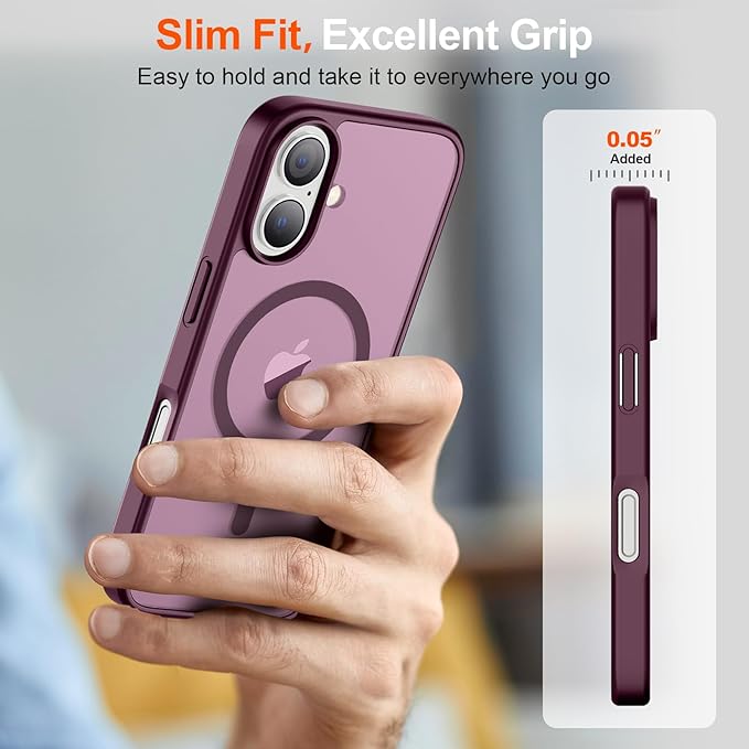 SUPFINE Magnetic for iPhone 17 Case (Compatible with MagSafe)(Military Grade Drop Protection) Translucent Matte Shockproof with Anti-Fingerprint Phone Cover 2025,Wine Red