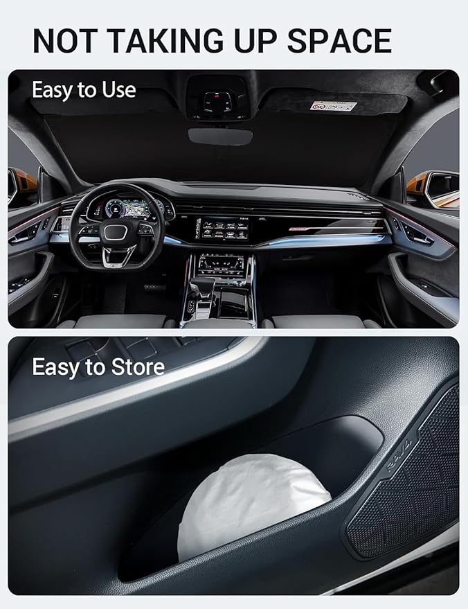 Proadsy 2026 Upgrade Windshield Sun Shade Custom Fit 2019-2025 2026 Audi Q8 Foldable Front Sunshade Protector Sun Visor Blocks UV Rays Keep Car Cooler