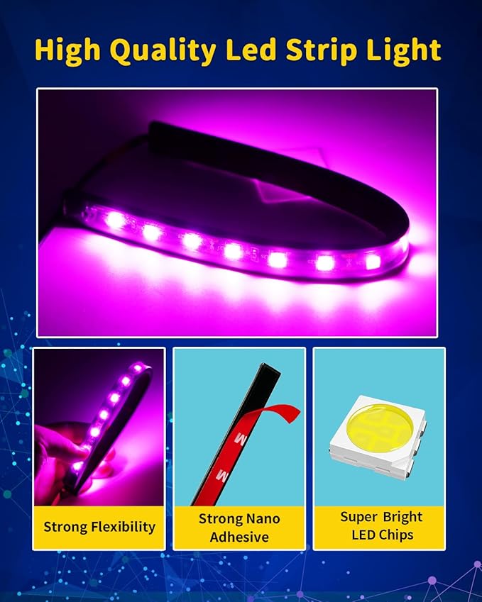 Car Led Light Strip,Pink Interior Lights for Trucks 30CM 15 SMD IP67 Waterproof Car Underglow Lights for Car Motorcycles Boat Golf Cart Home Decoration with 3M Tape