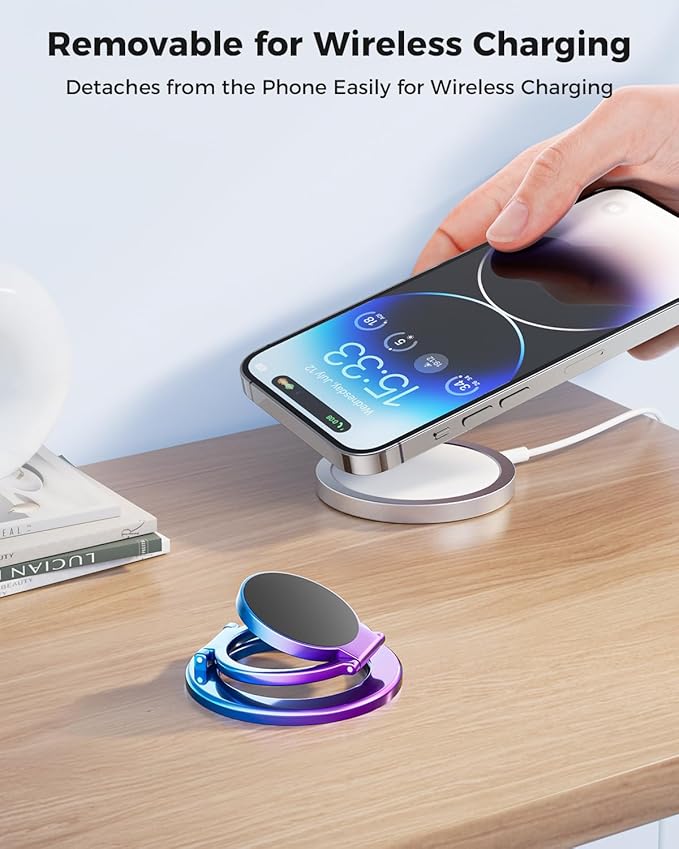 SUPERONE Magnetic Ring Holder for Dual-Side Magnetics, Removable Gym Phone Grip with Kickstand for iPhone 17/16/15/14/13/12 Series MagSafe Case All Phones Compatible with Magnetic Car Mount - Colorful