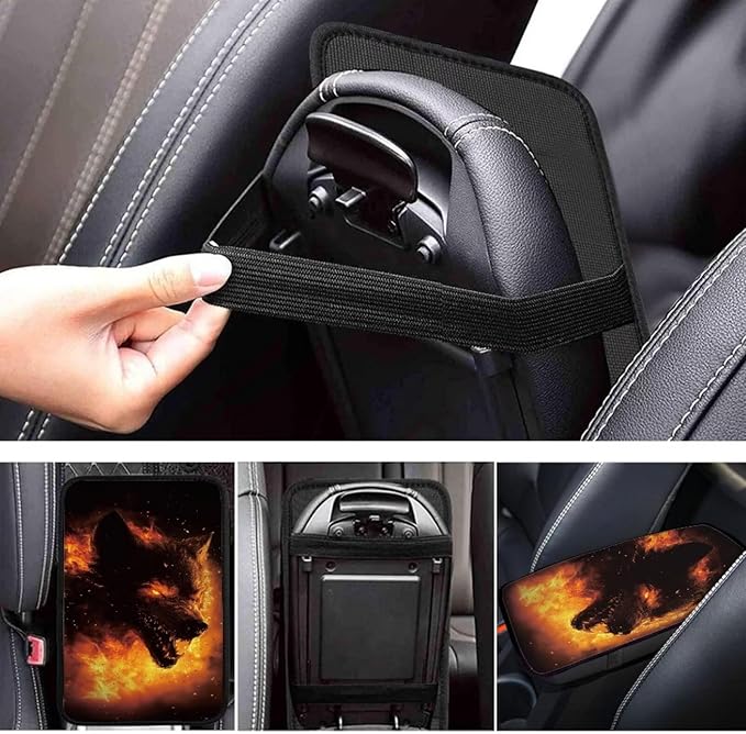 Wolf Print Car Center Console Cover Non Slip Decorative Armrest Cushion Cover for Cars Universal Fit Most Vehicles, Easy to Install