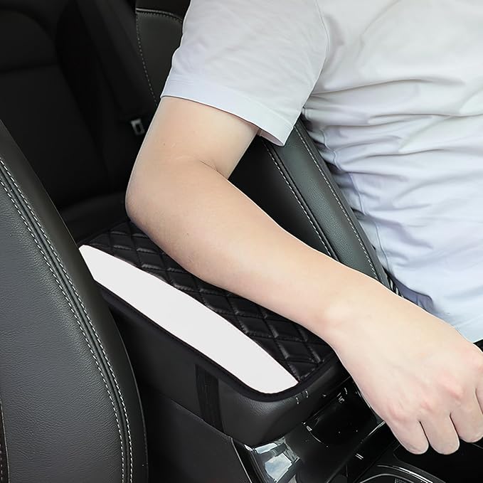 Car Center Console Cushion Pad, 12.72"×7.52" Leather Waterproof Auto Armrest Seat Box Protector, Car Center Console Cover, Universal Interior Decor Car Accessories for SUV Truck (White)