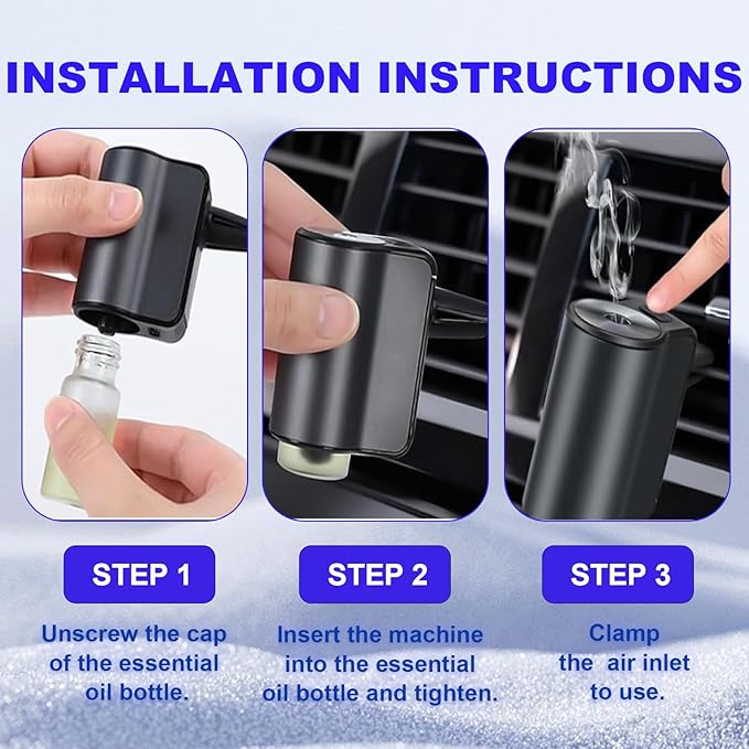 Smart Car Air Freshener,3 Levels Adjustable Strength, Rechargeable Aroma Diffuser, Built-in 220mAh, with 10pcs Aromatherapy Oil, Valentines Gifts for Women Men, Black & Red