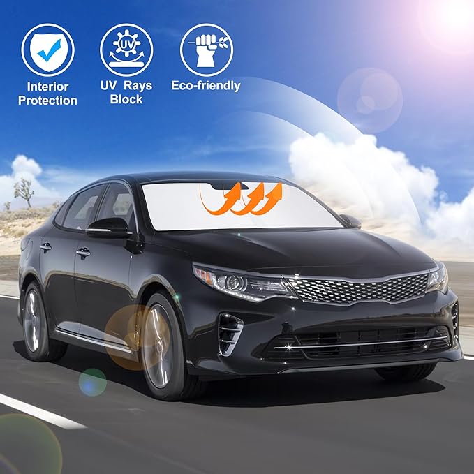 Windshield Sun Shade Custom Fit for 2016-2020 Kia Optima (Not for 2021 KIA K5) Accessories Foldable Sunshade Sun Blocker Protect Car from Sun Rays & Heat Damage Keep Car Cooler