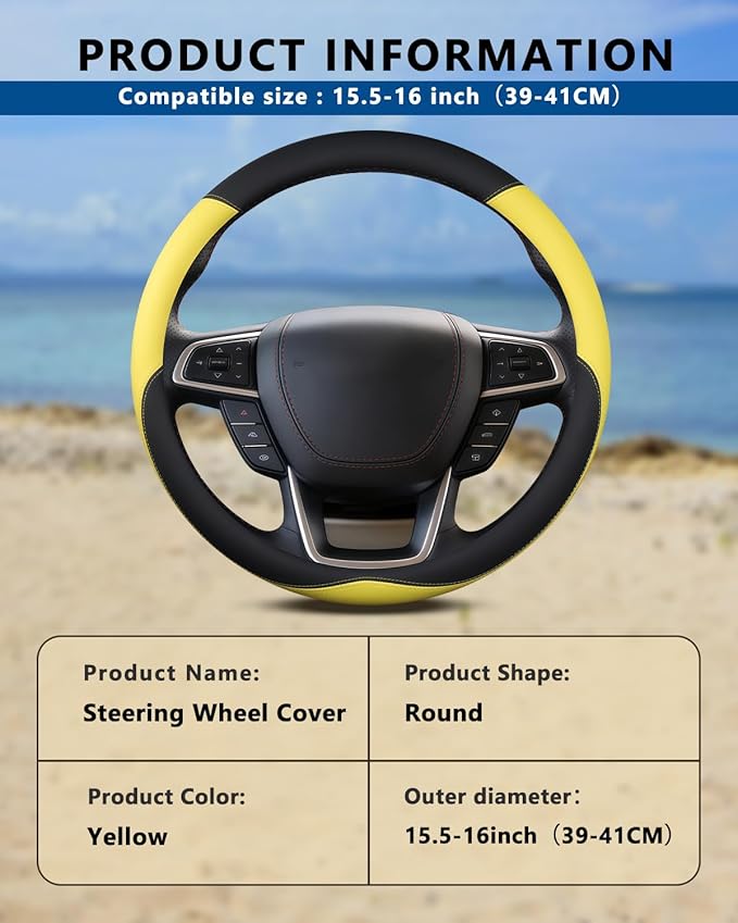 Heavy-Duty Steering Wheel Cover for RV Trucks & Campers - Non Slip Covers, Steering Wheel Grip for Motorhomes & Recreational Vehicles, Fits Oversized 15.5-16 Inch Wheels (Yellow)