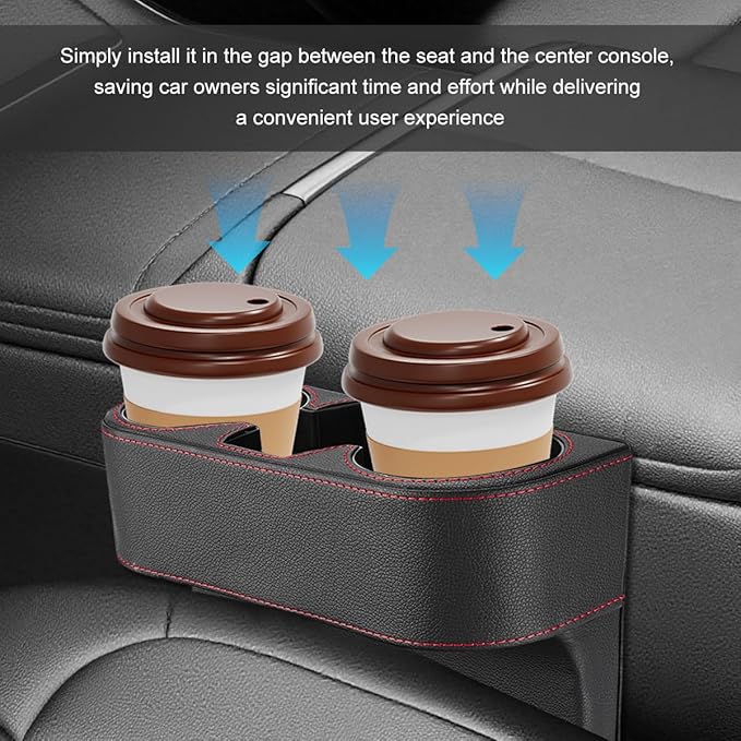 Car Seat Gap Filler Organizer, Multifunctional Auto Console Side Storage Box with Cup Holder, Universal PU Leather Cup Holder Front Seat Crevice Filler for Car Truck SUV (Black)