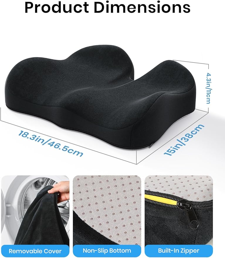 Benazcap Large Memory Foam Office Chair Cushion Seat Pad, Ergonomic Seat Cushion for Sciatica, Tailbone & Back Pain Relief, Car Seat Cushions for Driving