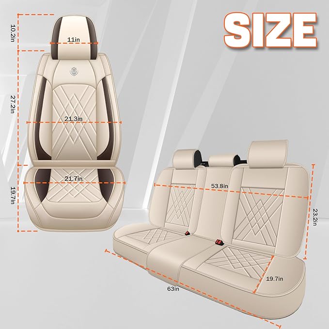 Car Seat Covers Compatible with Toyota Camry 2012-2026 Durable Waterproof Automotive Seat Covers Stretchable Fabric Material, Airbag Compatibility, Premium Nappa Leather(Full Set, Beige Brown)