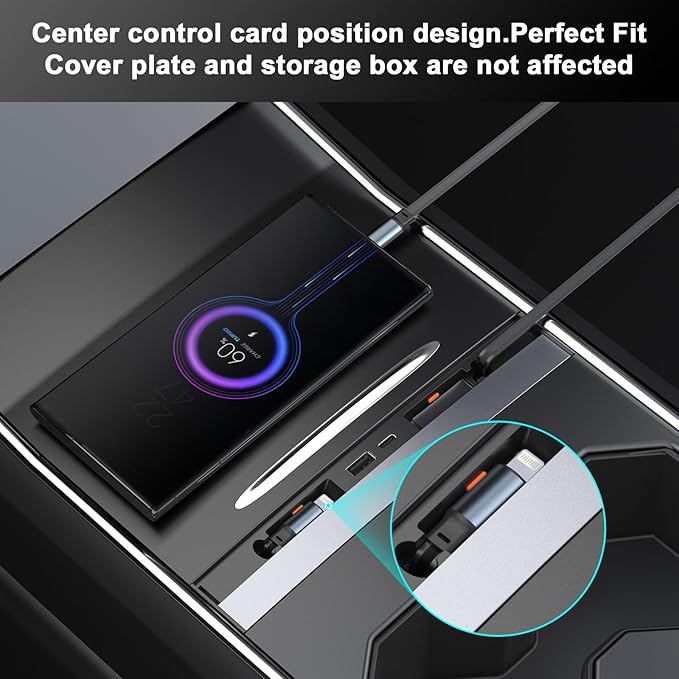 USB Hub for Tesla Model 3 Model Y Waterproof - Fast Phone Charger for Model Y/3 Accessories 2024 2023 2022 2021 Multi Port Retractable Docking Station, 100% Fit Center Console(Not Fit Model 3 2024)