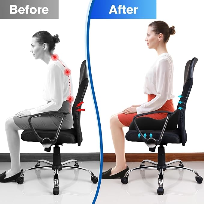 Seat Cushion Office Chair Cushion for Back & Tailbone & Sciatica Pain Relief, Black Memory Foam Desk Chair Cushion Pressure Relief Seat for Long Sitting Car Drivers, Office Worker