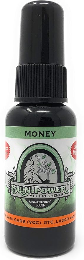 BluntPower (Money, 1 Pack) Concentrated Air Freshener for Room and Car Spray - Oil-Based Diffuser Spray Bottle - Long-Lasting Bathroom Spray, Car Freshener, & Odor Eliminator Spray