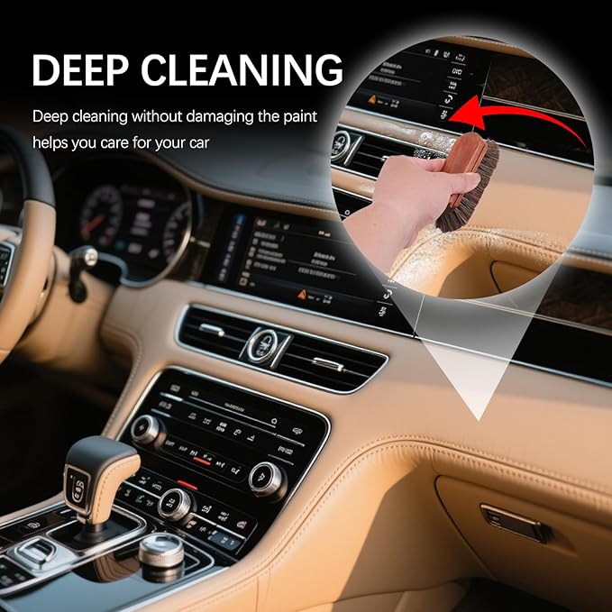 2PCS Horse Hair Brush for Leather,Soft Car Detailing Brushes Set with Concave Design,Multi-Purpose Leathers Brushes as Car Cleaning Brush for Cleaning Cars Interiors,Seat