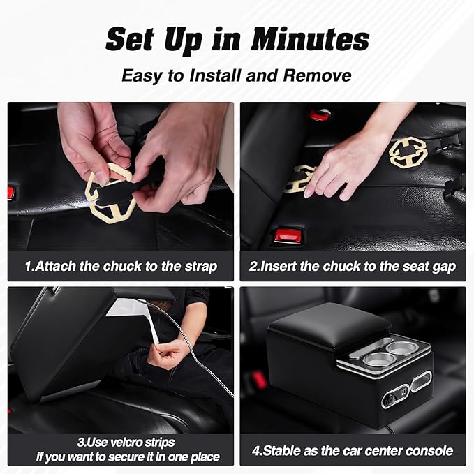 Upgraded Bench Seat Center Console with Extra Large Cup Holder & Phone Holder, Universal Center Console with USB Charging, Central Console for Bench Seat of Truck & Van & Car