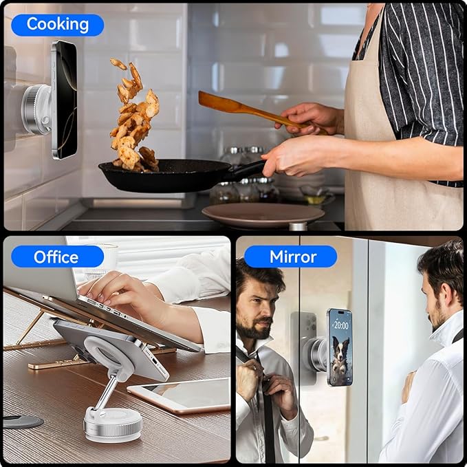 Vacuum Suction Magnetic Phone Holder, Strong Suction Magnetic Car Phone Holder Mount Foldable Phone Stand for iPhone16/15/14/13/12, Mirror/Glass/Screen(Not Charge Phone)