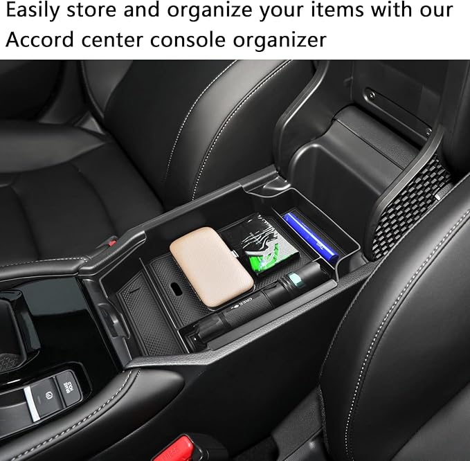 EDBETOS Center Console Organizer Compatible with 2023 2024 2025 2026 Honda Accord LX EX Sport EX-L Sport-L Touring Hybrid ABS Plastic Material Armrest Box Insert Tray Storage Accessories,Black