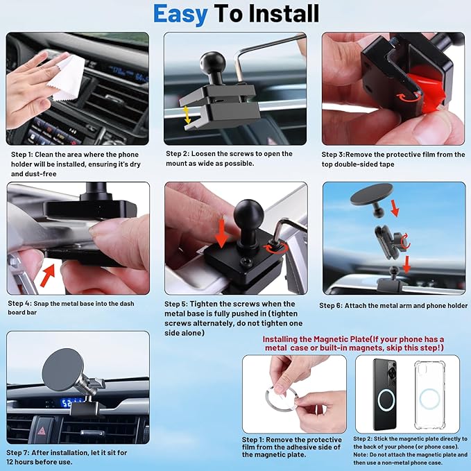 DIAMOOKY Metal Ultra Magnetic Phone Mount for Toyota 4Runner 2024 2023 2022 2021 2020-2010 5th Gen 4runner Accessories Dash Cell Phone Holder Adjustable Phone Stand Fit for All Smartphone for MagSafe