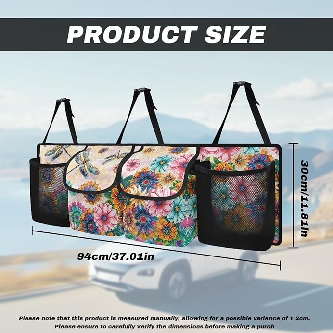 Dragonfly Car Trunk Organizer for Women Lady Boho Floral Blossoms Waterproof Hanging Car Storage Organizer Trunk Storage Bag