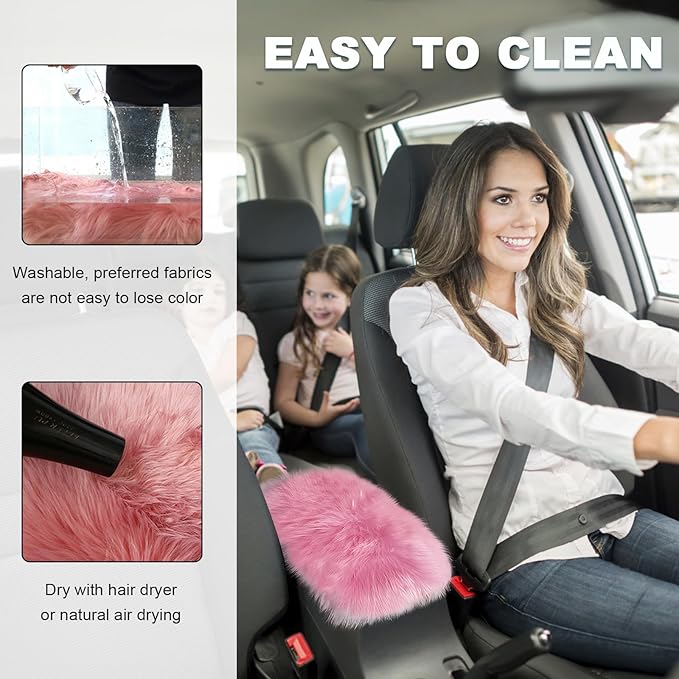 Center Console Cover, 11.81"×7.87" Automotive Fluffy Plush Center Armrest Protector, Universal Furry Comfortable Center Console Pad for Cars Trucks SUVs, Car Accessories (Pink)