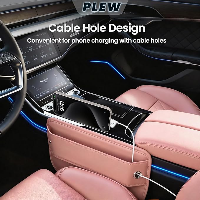 2-Pack Car Seat Gap Filler Organizer - Upgraded Anti-Slip Strap Design - Premium Leather Side Console Pocket - Prevent Phone Falling - Universal Fit Car Essentials for SUV, Truck & Sedan,Pink