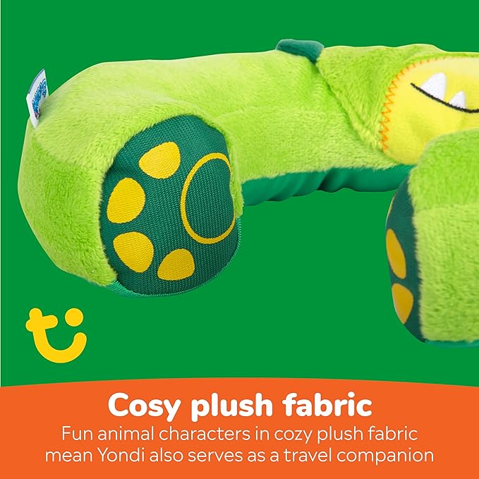 Trunki Kid's Travel Neck Pillow and Chin Rest | Support Sleepy Heads in The Car Seat, Plane, Bike or Pram | Yondi Small Dudley Dinosaur (Green)