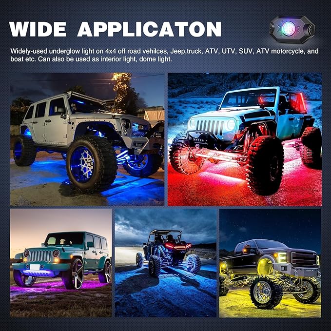 Nilight RGB LED Rock Lights Kit 4 PCS Underglow Multicolor Neon Light Pod with Magnetic Base Bluetooth App Control Flashing Music Mode IP68 Wheel Well Light for Truck ATV UTV RZR SUV