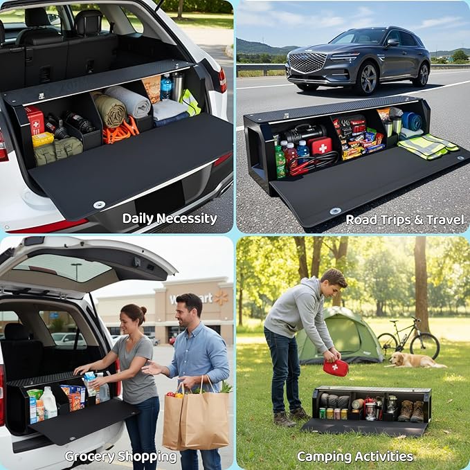 SUV Trunk Organizers and Storage, Waterproof Leather Car Storage Organizer with Lid & Sturdy Handle, Large Capacity Car Storage Bins for Groceries, Commute, Road Trips (39.76 inch)